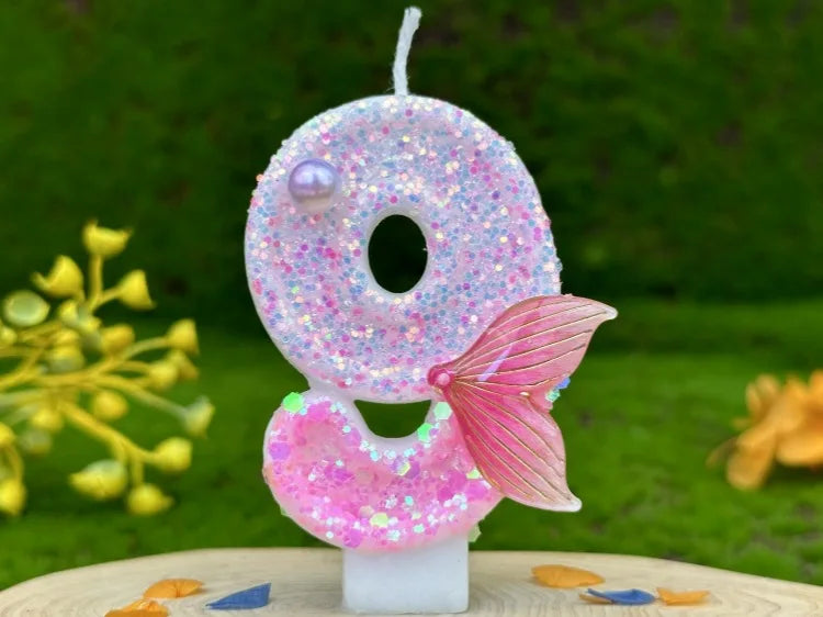 Digital Birthday Candles Party Decoration Birthday Pink Candles Sparkling Pink Beauty Fish Tail Wedding Boys Girls Gifts Number Good Vibrations