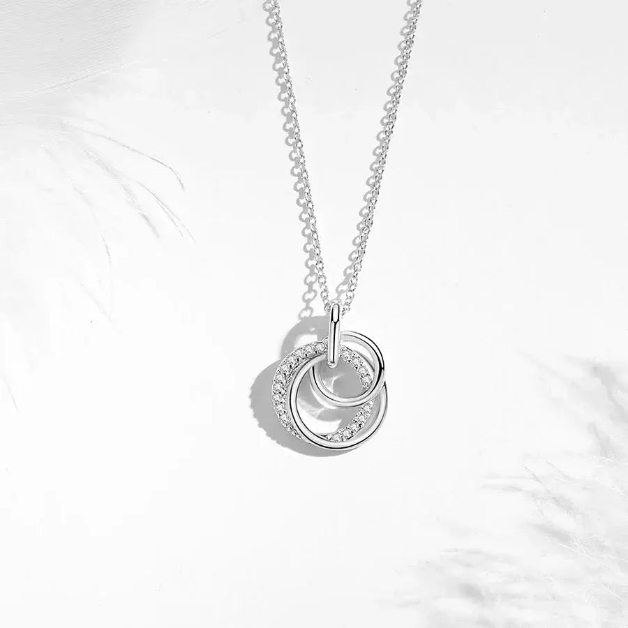 Kaletine Authentic 925 Sterling Silver Family Always Encircled Infinity Necklace with Crystal for Women Jewelry Gift Good Vibrations