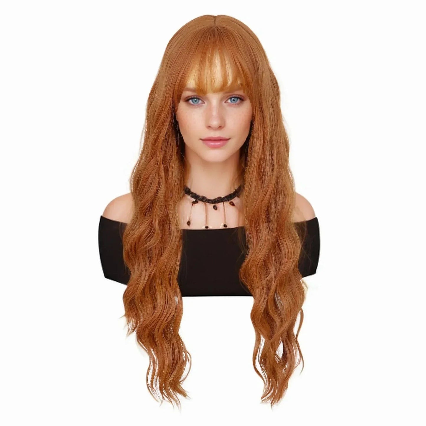 Synthetic Cosplay Pink Wigs Long Water Wavy Wig with Bangs for Women Girls Halloween Wig Costume Carnival Party Christmas Use Good Vibrations