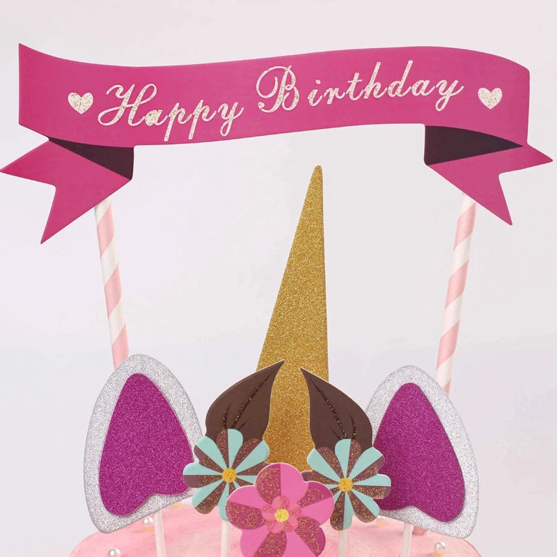 1set Unicorn Cake Toppers Kids Birthday Party Cake Decorations Baby Shower Cake Flags Birthday Party Supplies Good Vibrations