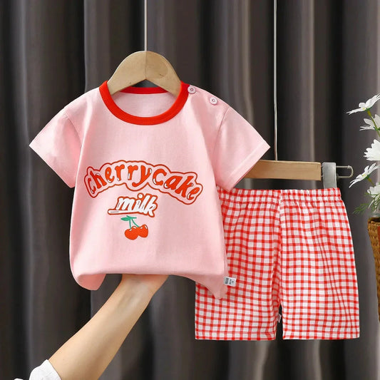 2PCS Children's Sets mother Kids Clothes Boys Girl T-shirt Shorts Summer Cotton Short sleeve Baby Children Clothing Toddler Suit Good Vibrations