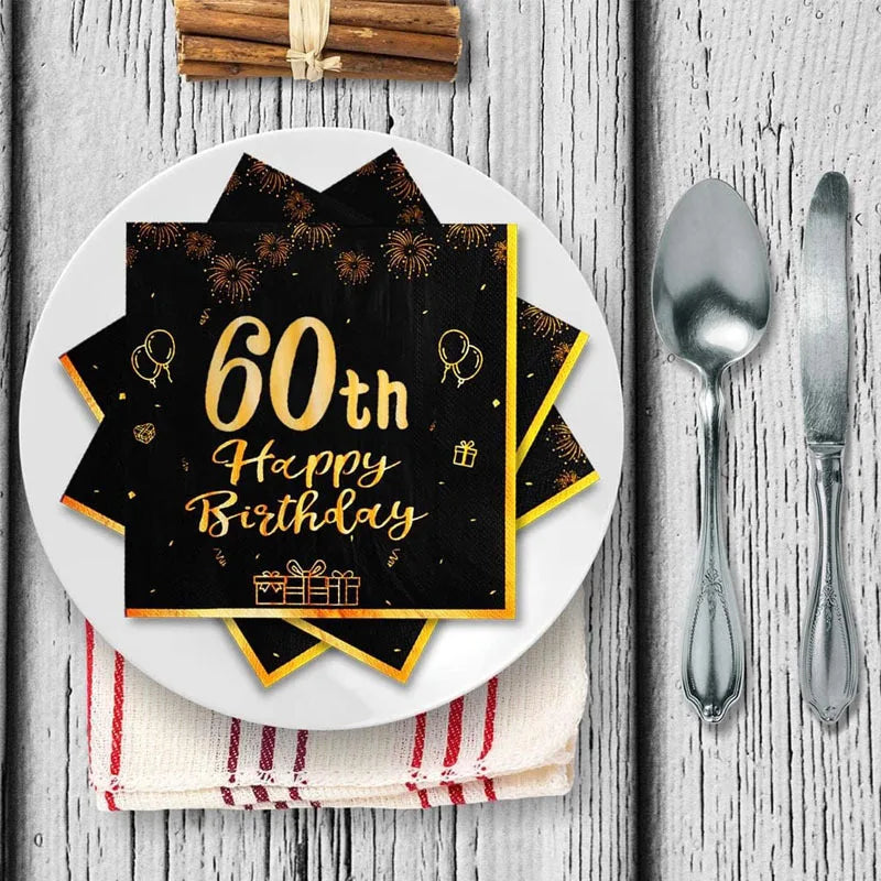 18th~60th Happy Birthday Party Napkins Black Gold Birthday Party Table Napkins Decorations Birthday Party Supplies Good Vibrations