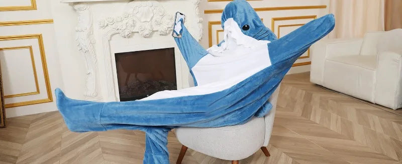 Shark Cosplay Onesie Pajamas Flannel Loose Couple Adult Camping Sleeping Bag Wearable Blanket Funny Gifts Pajama Party Costume Good Vibrations