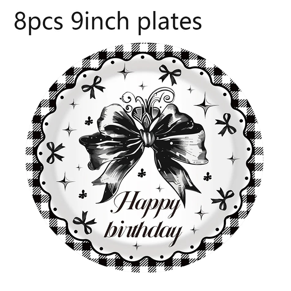 Black Bow Tie Party Disposable Tableware Sets Plates Cups Napkins Tablecloth For Wedding Birthday Party Dinnerware Decoration Good Vibrations