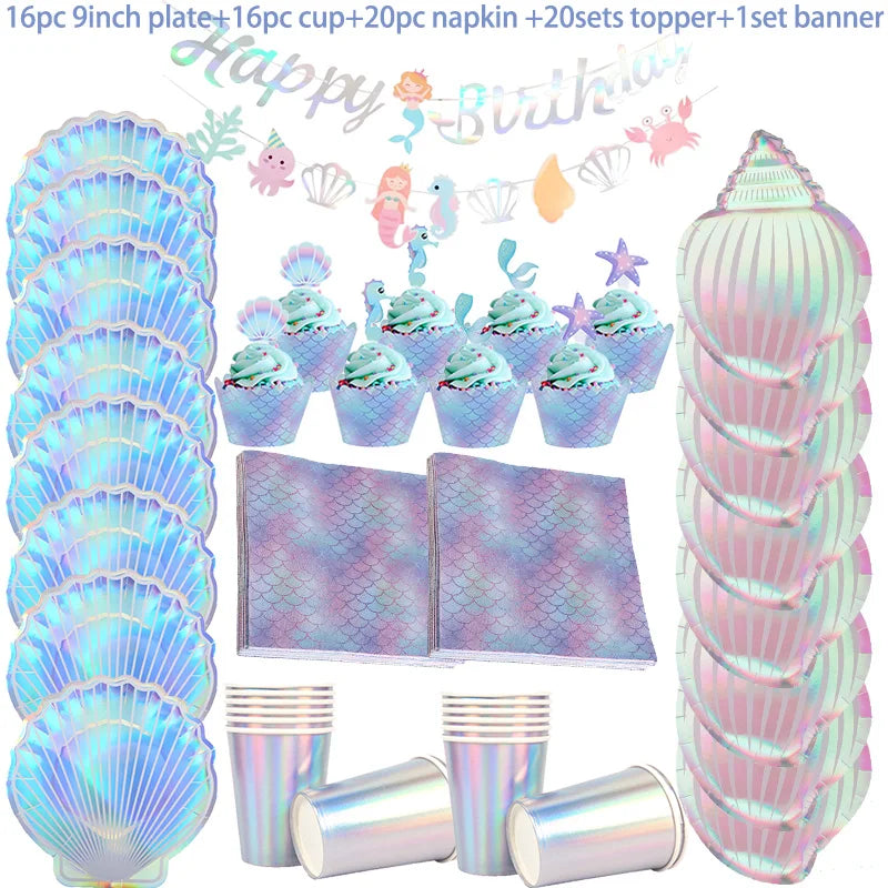 Mermaid Party Decorations Supplies Mermaid Disposable Plates Cup Napkins Set for Girls Baby Shower Mermaids Princess Birthday Good Vibrations