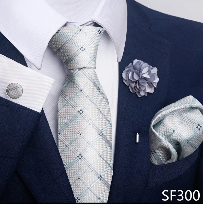 Luxury Mens Ties Floral Black Gold Ties Paisley NeckTie Pocket Square Cufflinks Brooch Set Men's Wedding Party Tie Good Vibrations