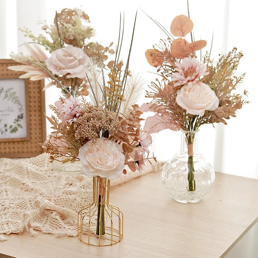 Wedding Decoration Artificial Flowers Rose Peony Pampas Bride Bouquet Home Christmas Party Arrangement Silk Plastic Fake Flowers Good Vibrations