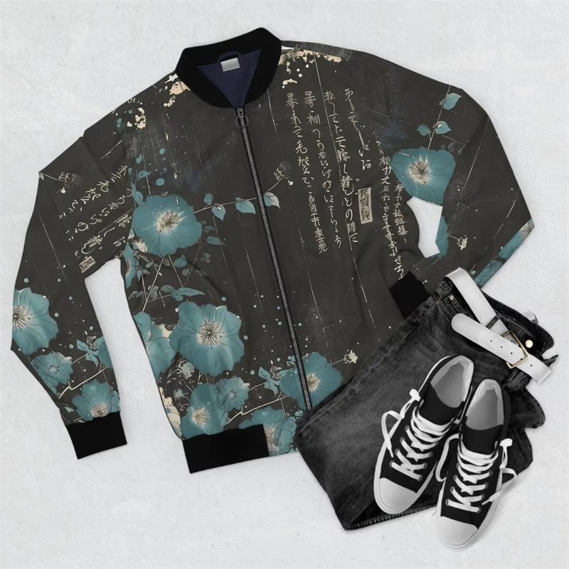 Harjauku Japanese Style Graffiti Art Men's Oversized 3D Jacket Sportswear Autumn Long Sleeve Zipper Sweater Baseball Jackets GYM Good Vibrations
