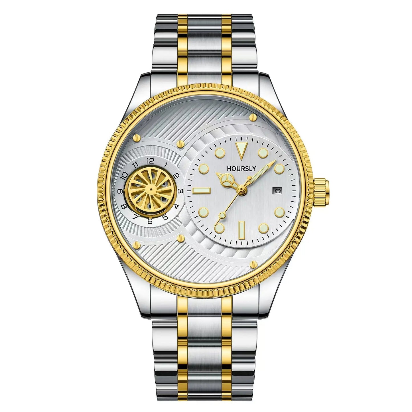 Fashion men watches simple circular dial with rotating turntable luminous calendar stainless steel strap suitable for daily life Good Vibrations