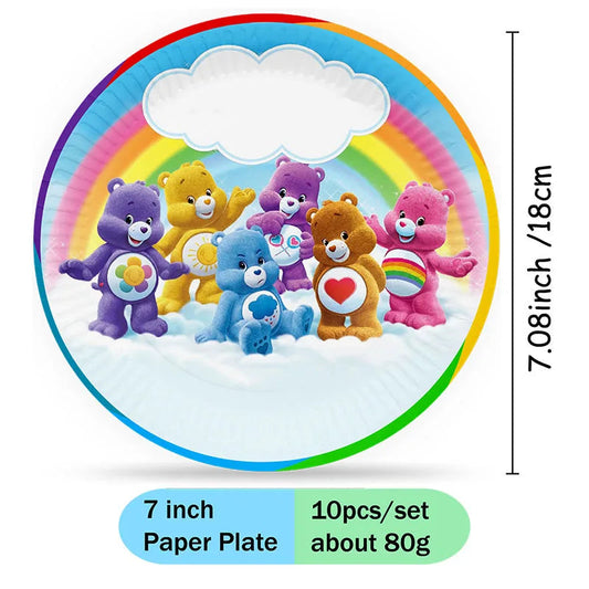 Care Bear Party Supplies Disposable Plate Napkin Tablecloth Cake Topper Gifts Bag Kids for Birthday Party Decorations Set Gifts Good Vibrations