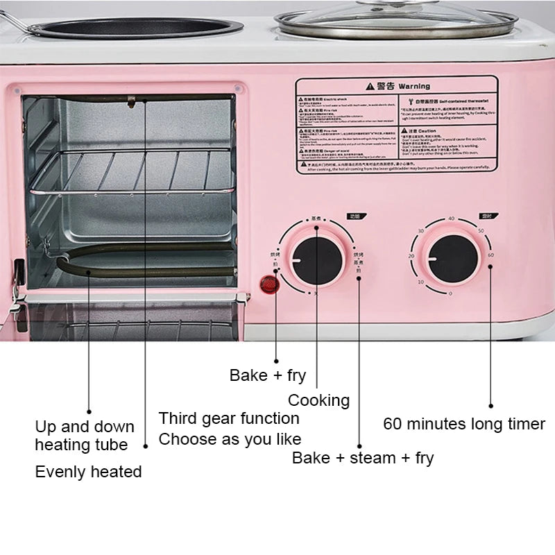 Household Electric 4 in 1 Breakfast Machine Mini Bread Toaster Baking Oven Omelette Fry Pan Hot Pot Boiler Food Steamer Good Vibrations Adult Super Store
