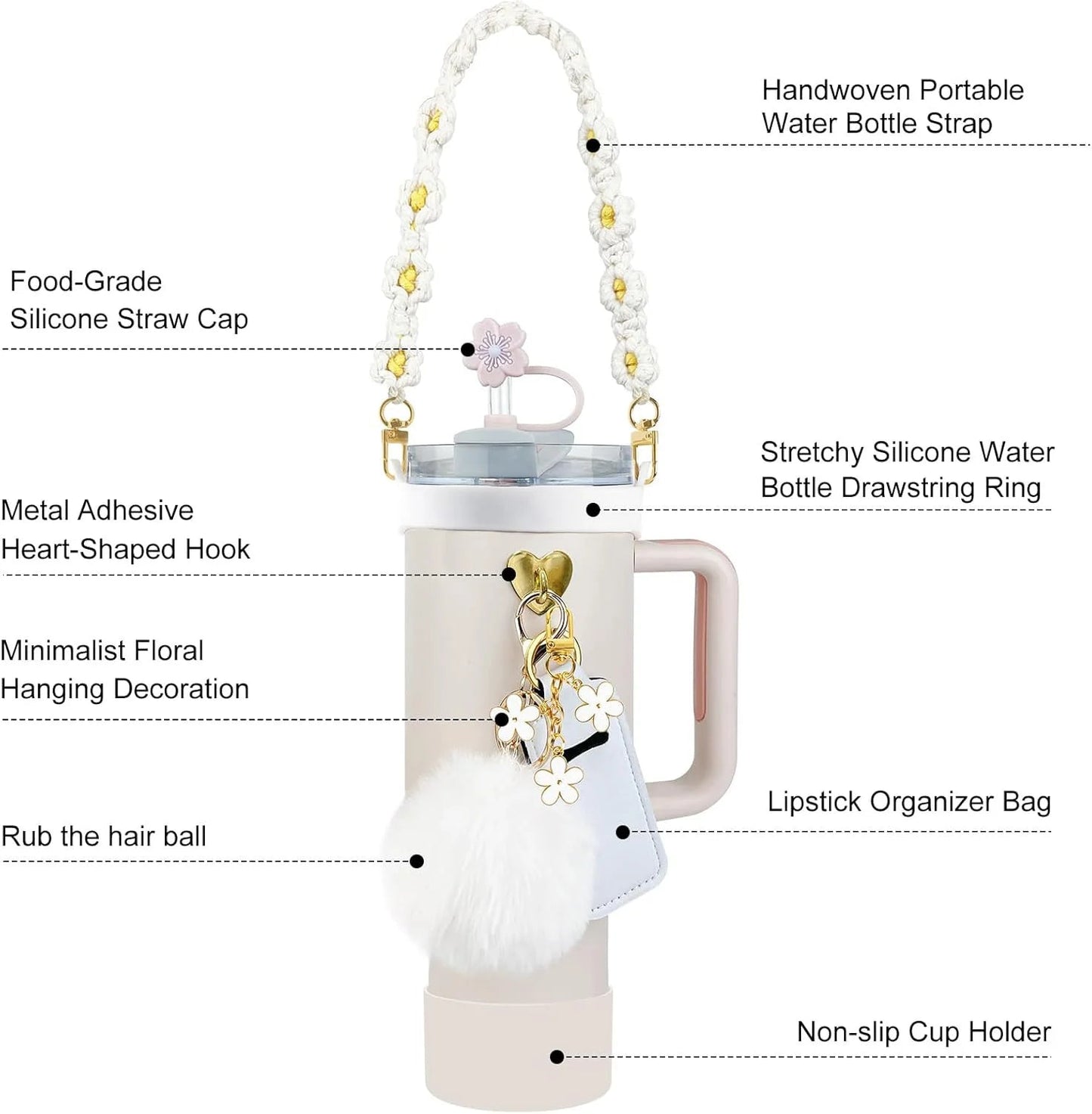 12PCS Accessories for Stanley Cup 30/40 oz Tumbler Water Bottle Handle Strap Straw Toppers Keychain Charms Silicone Cup Boot Good Vibrations Adult Super Store