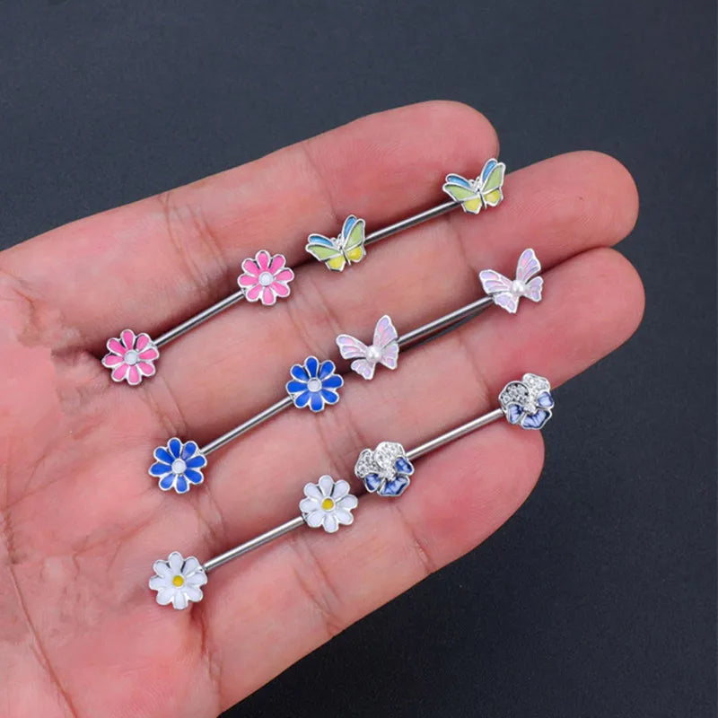 Stainless Steel Pink Bunny Nipple Piercing Jewelry Set 14G Green Bat Nipple Rings Bulk Cat Nipple Barbell Pack Piercing Pezon
