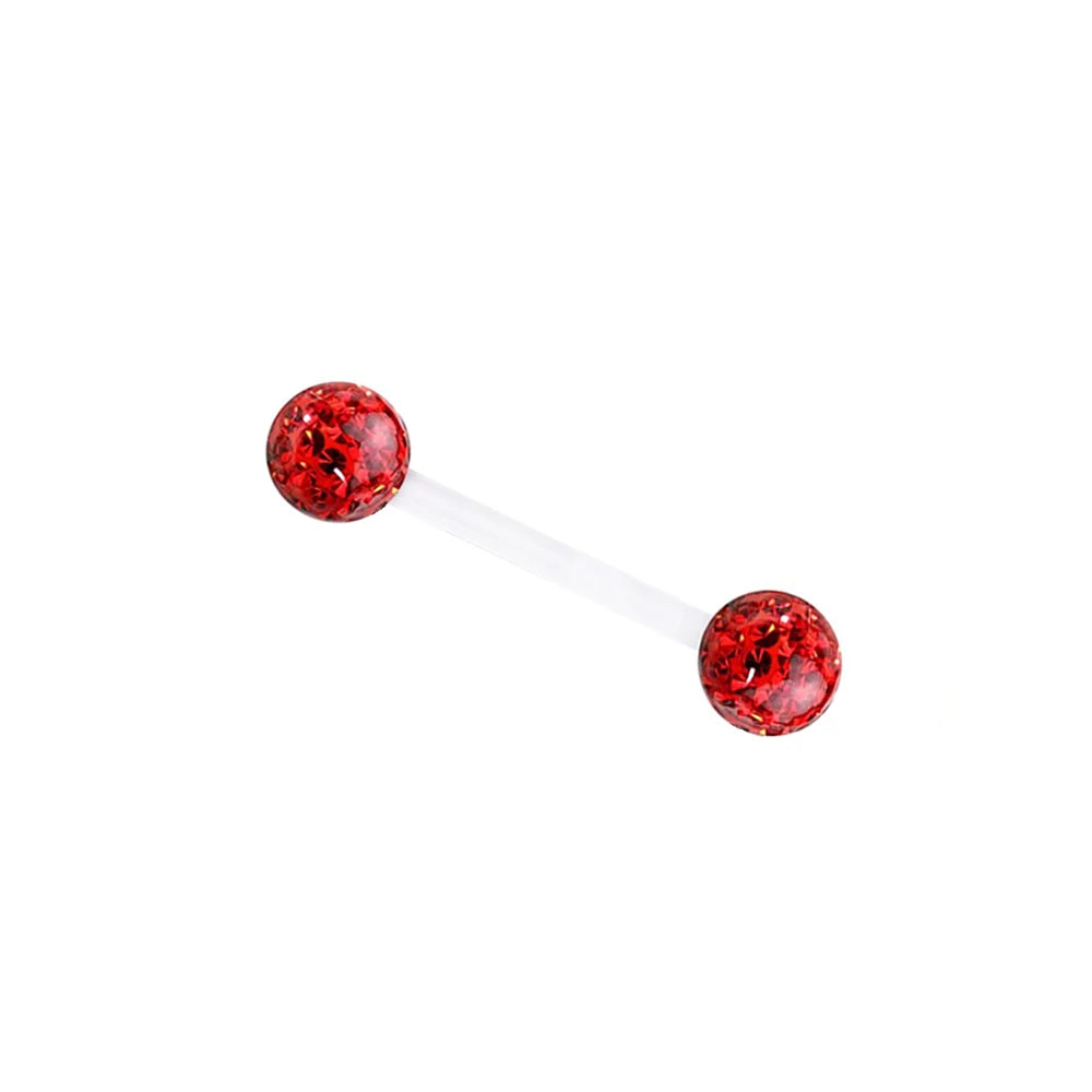 14g 1.6mm Acrylic Flexible 16/19/22/38mm Tongue Bar 6mm Epoxy Coved Crystal Double Ball Nipple Ring Barbell Piercing Good Vibrations Adult Super Store