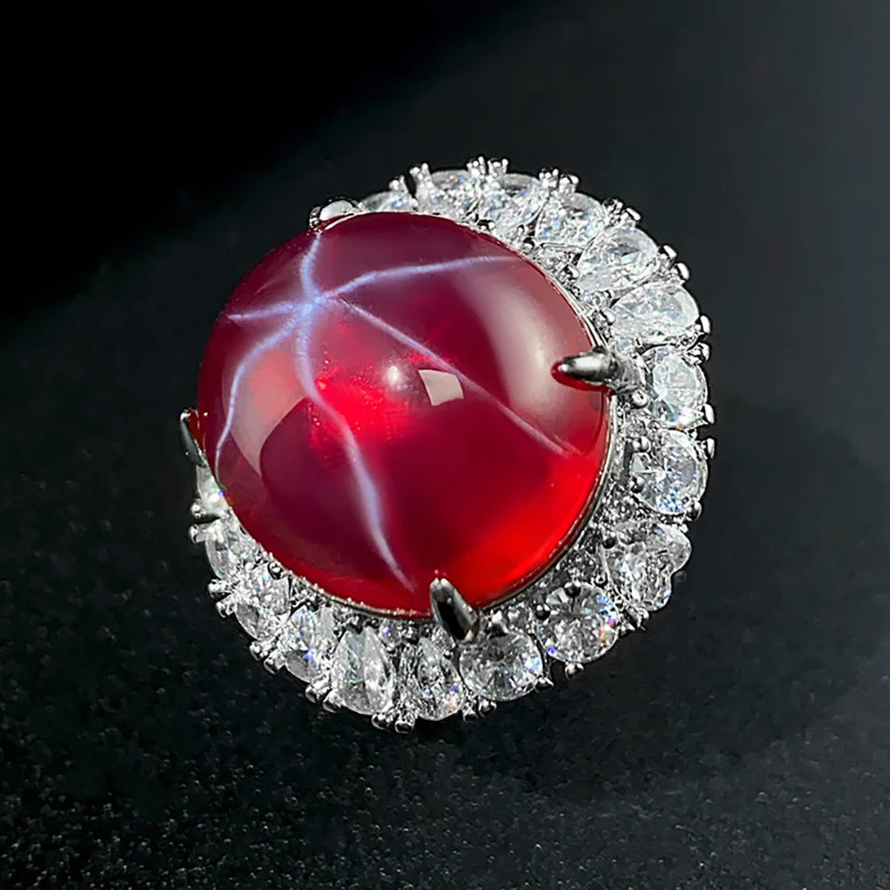 Women's Fine Jewelry Set Retro Lab Ruby Gemstone Necklace Pendant Ring Stud Earrings Wedding Party Accessories Anniversary Gift Good Vibrations Adult Super Store