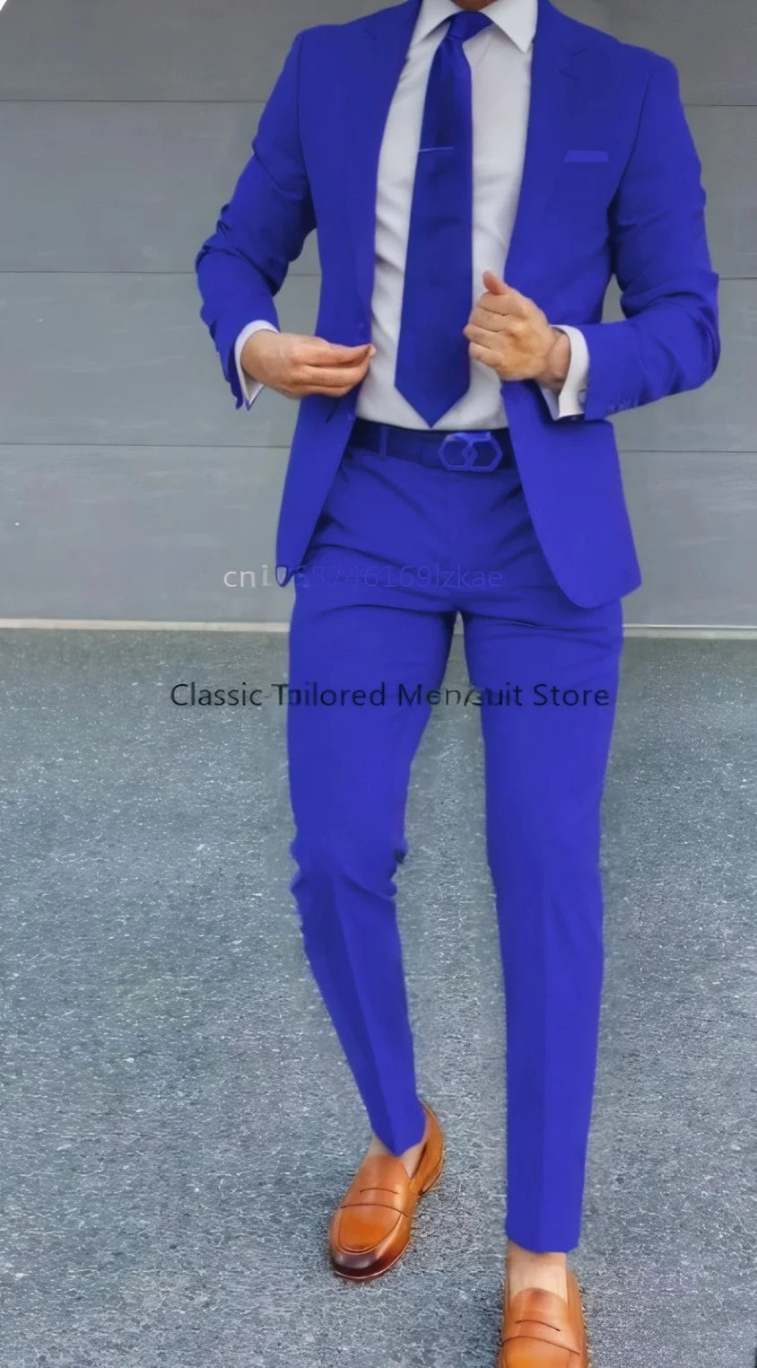 Men's Suit 2 Piece Suit Jacket Pants Formal Wedding Tuxedo Groom Clothes Custom Color Blazer XS-5XL Good Vibrations