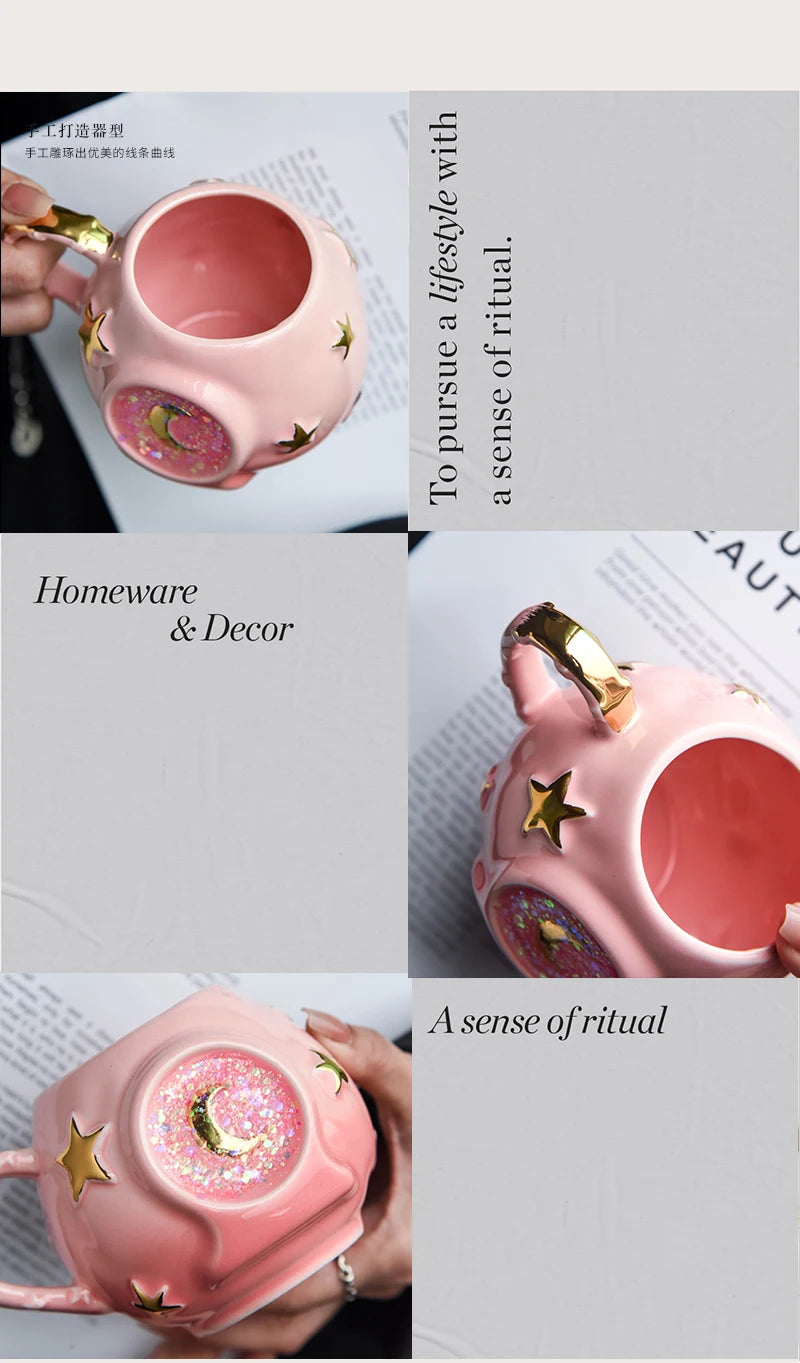 Ceramic Starry Sky Cup Sparkling Cup with High Appearance, Colorful Stars, Creative Birthday Gift, Mug with Hand Gift, Water Cup Good Vibrations Adult Super Store