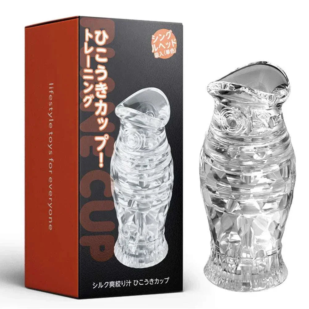Male masturbator cup with soft silicone, transparent design, and packaging.