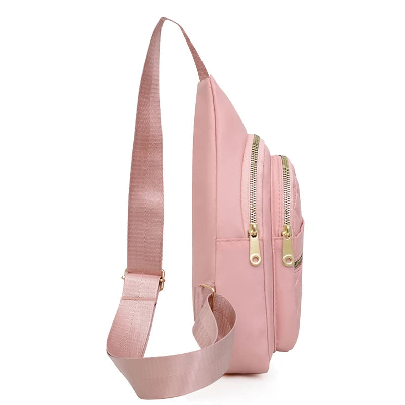 Neutral style backpack for men and women, with multiple color slanted fabric and nylon material. Suitable for travel. Good Vibrations