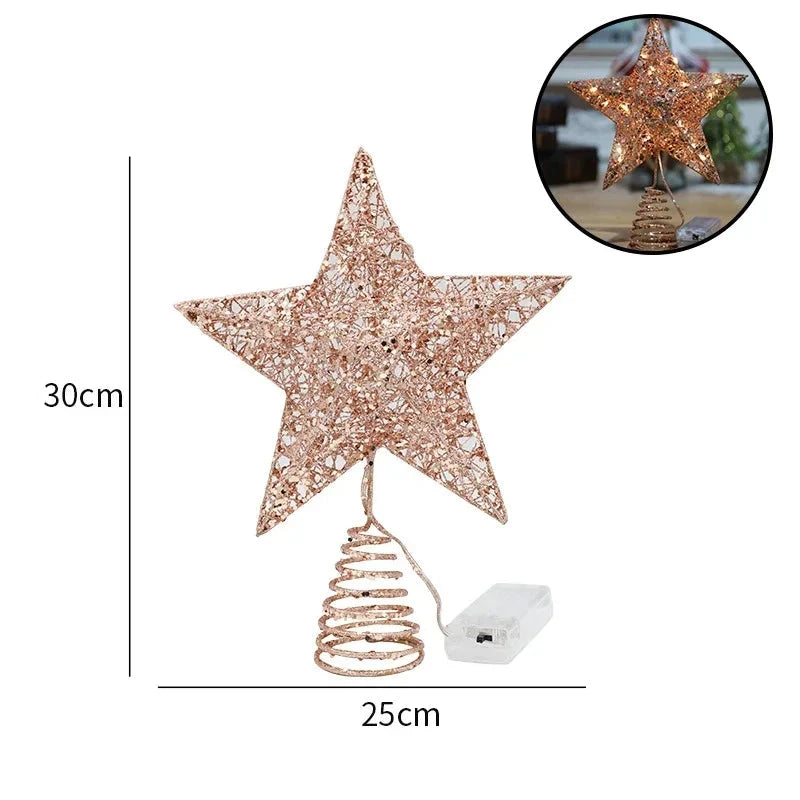 Christmas Tree Topper Star with LED Lights 20cm/25cm Festive Shining Decoration for Xmas Tree Home Holiday Decor Good Vibrations