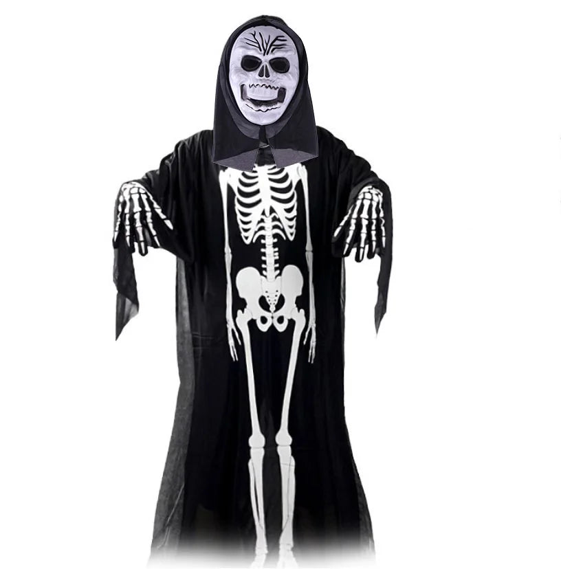 scary halloween costumes adults fantasia cosplay masque LED scream ghost horror mask children black skeleton costume suit Good Vibrations
