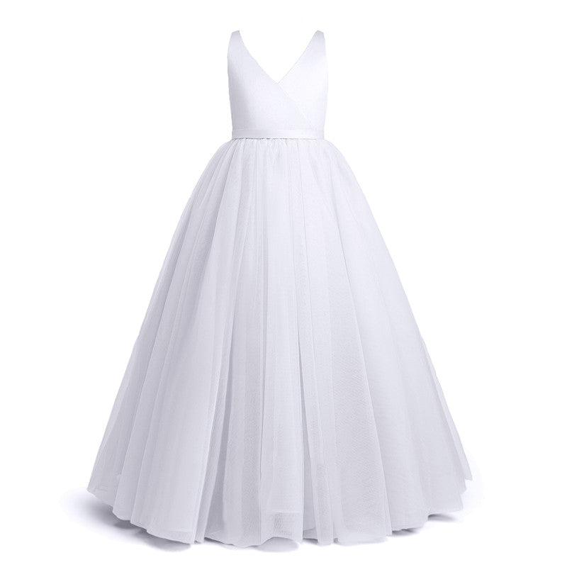 Girl Long White Bridesmaid Dresses For Wedding Prom Gown Big Bow Girls Party Dress Kids First Communiom Formal Evening Vestidos Good Vibrations