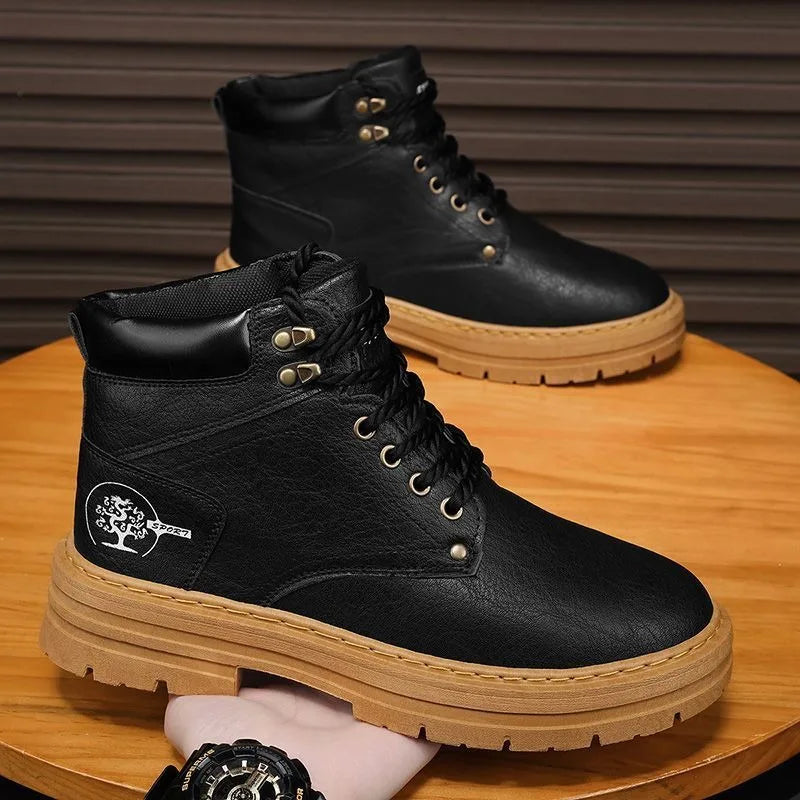 Autumn Fashion Brown Men's Ankle Boots 2025 Comfortable Platform Leather Boots Men Non-slip Work Boots for Men Botas Para Hombre Good Vibrations