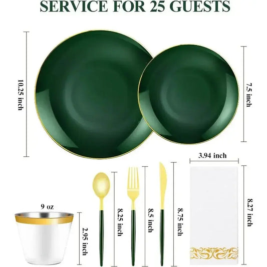 175 Pieces Green Gold Plastic St. Patrick's Day, Include 5 Dinnerware Set, Green and Gold Disposable Plates for Party, Good Vibrations