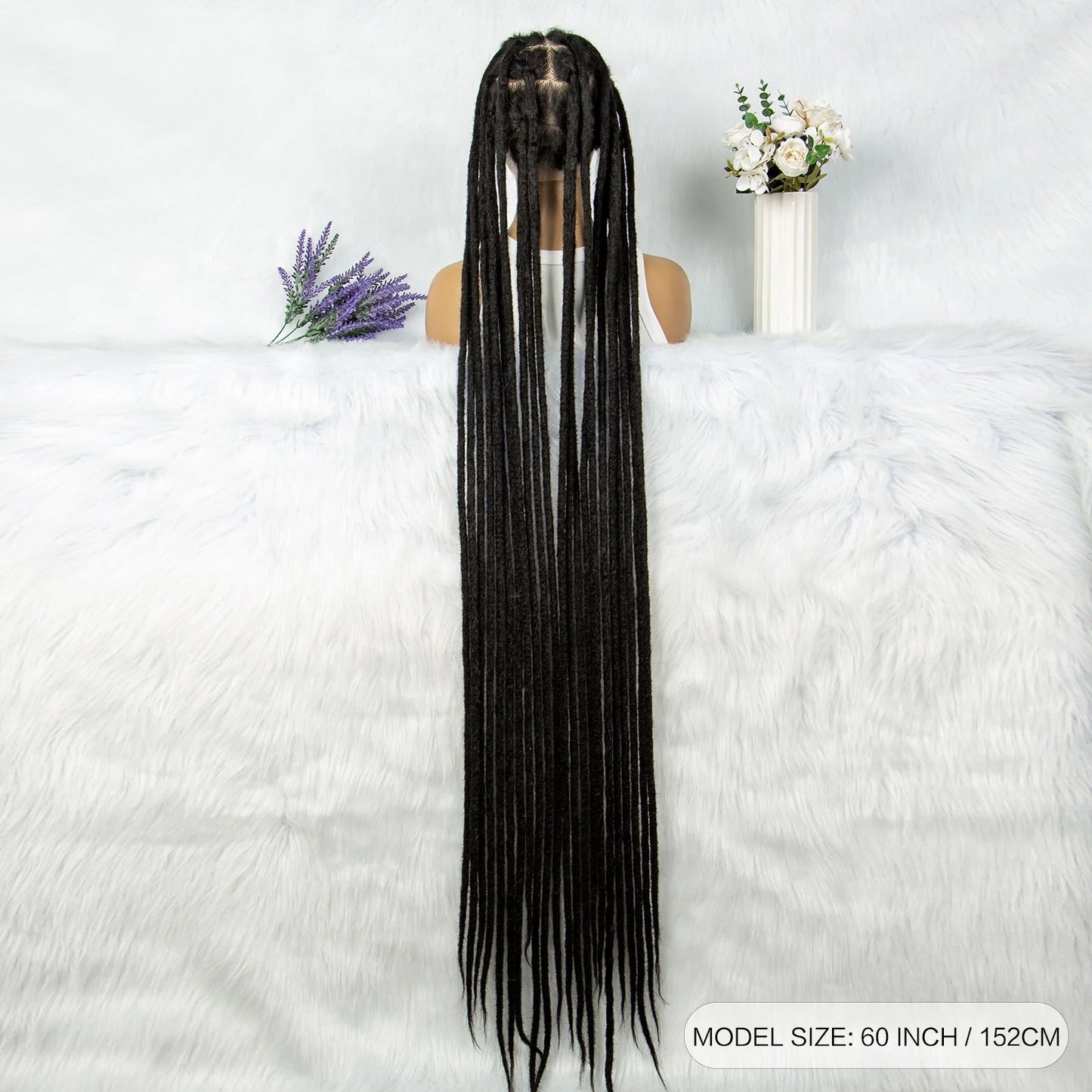 KIMA 60 inches Full Lace Braided Wigs Synthetic Lace Wigs Braided Wigs Crochet Wigs Faus Locs Braided Wigs for Black Women Good Vibrations