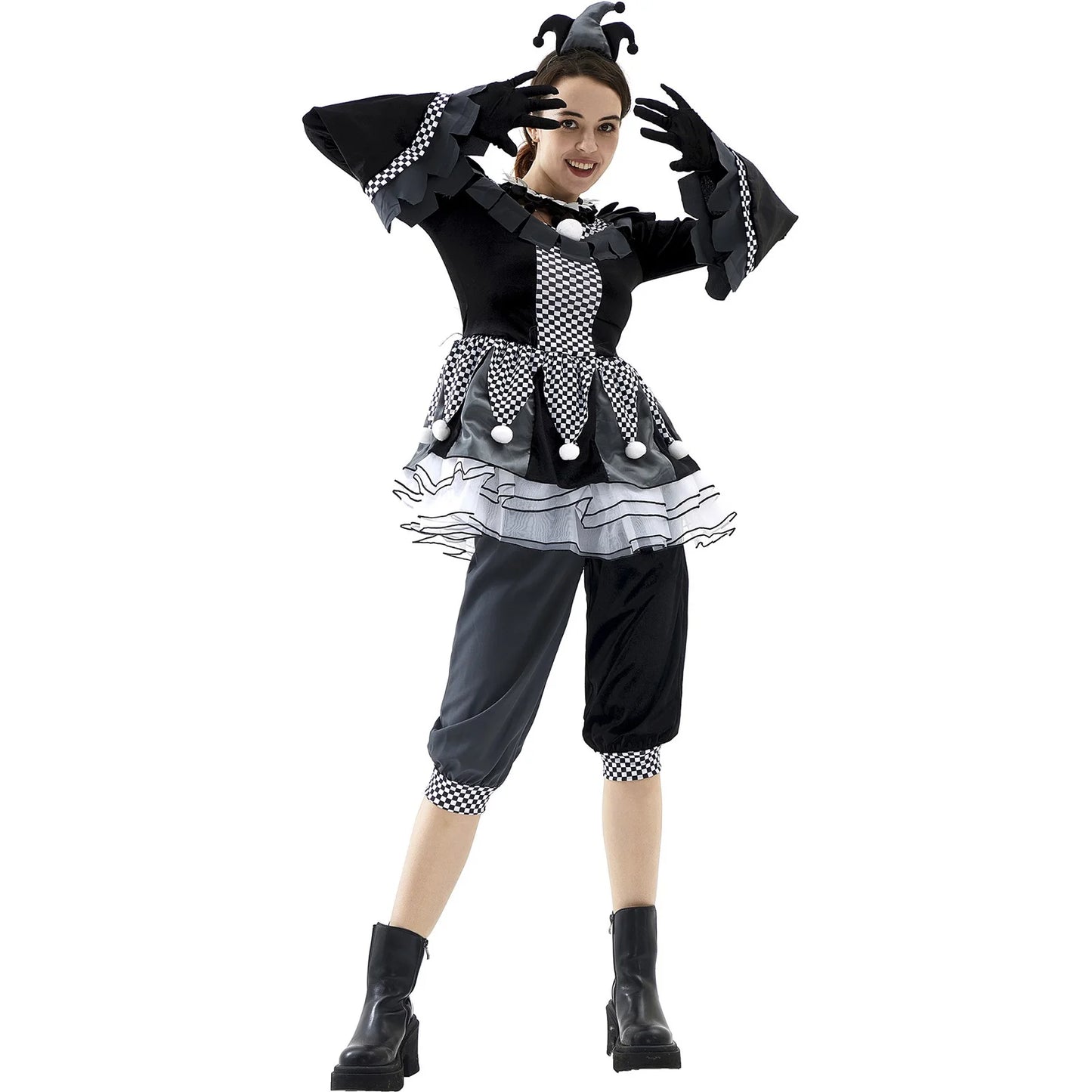 Halloween Women Horrifying Clown Monster Ghost Cosplay Costume Ugly Criminal Murderer Circus Clown Fancy Dress for Girls Good Vibrations