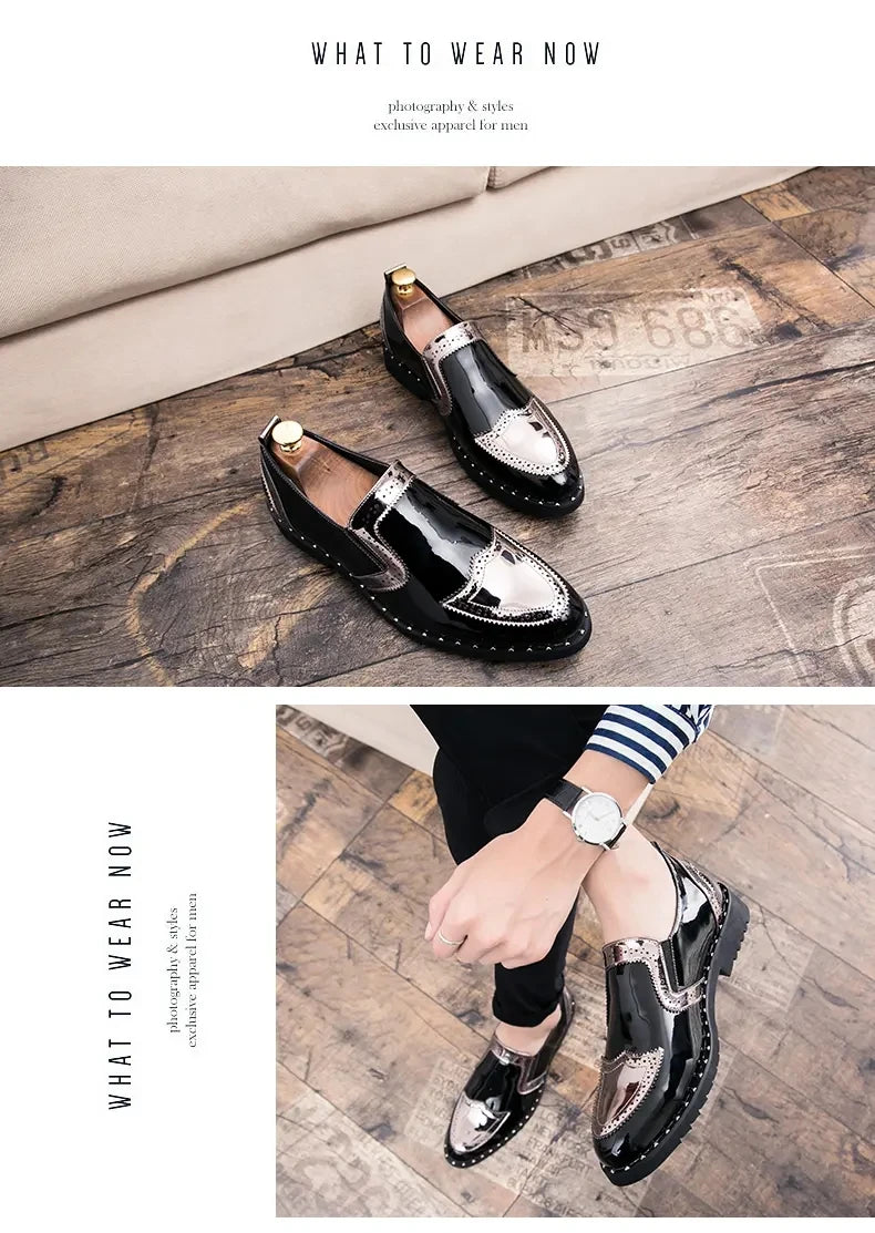 Fashionable Formal Men Shoes Lightweight Outdoor Loafers Thick Soled Wear-resistant Leather Shoes Black Gold andSilverSizes38-48 Good Vibrations