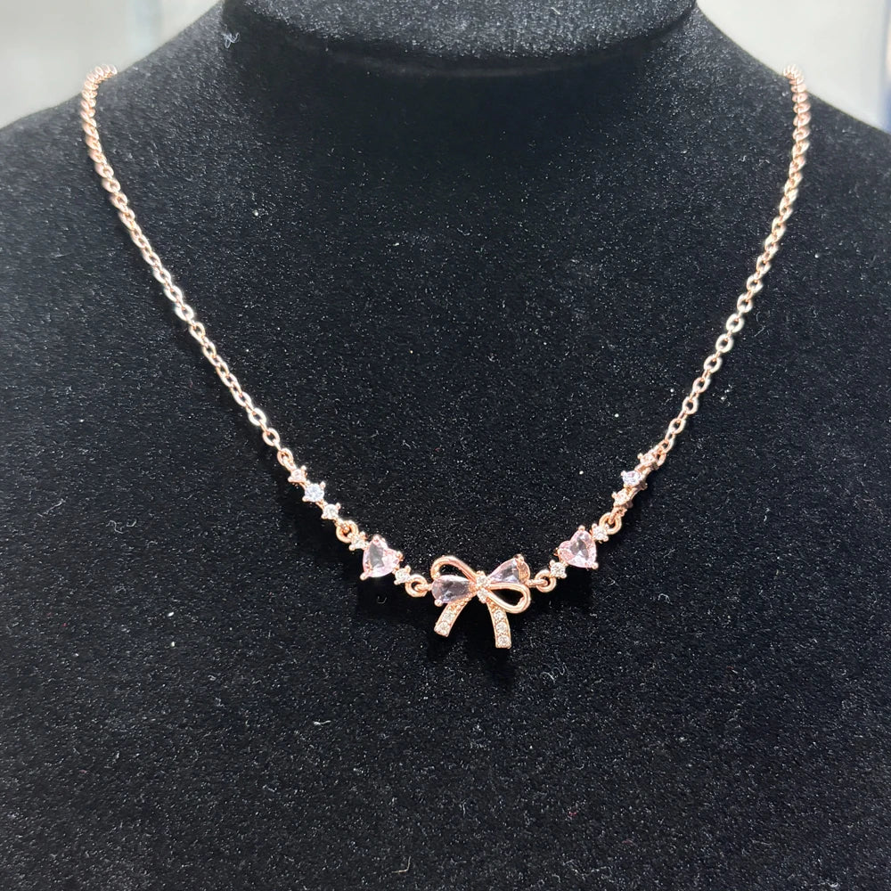 Y2K Exquisite Sweet Pink Zircon Bowknot Love Heart Chain Bracelet For Women Girls Party Birthday Jewelry Gift Good Vibrations Adult Super Store
