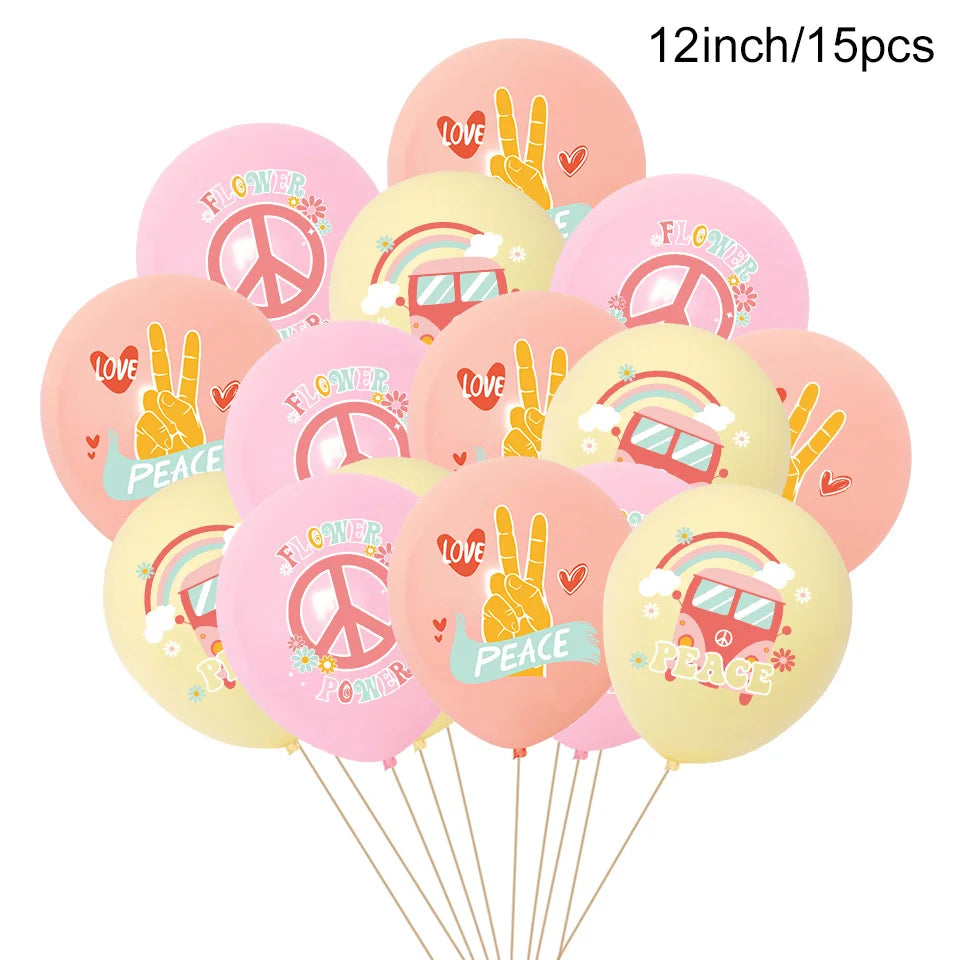 15pcs Hippie Two Groovy Bohemian Rainbow Bus Balloons For Bohemian Themed Kids Birthday Decoration Wedding Party Supplies Good Vibrations