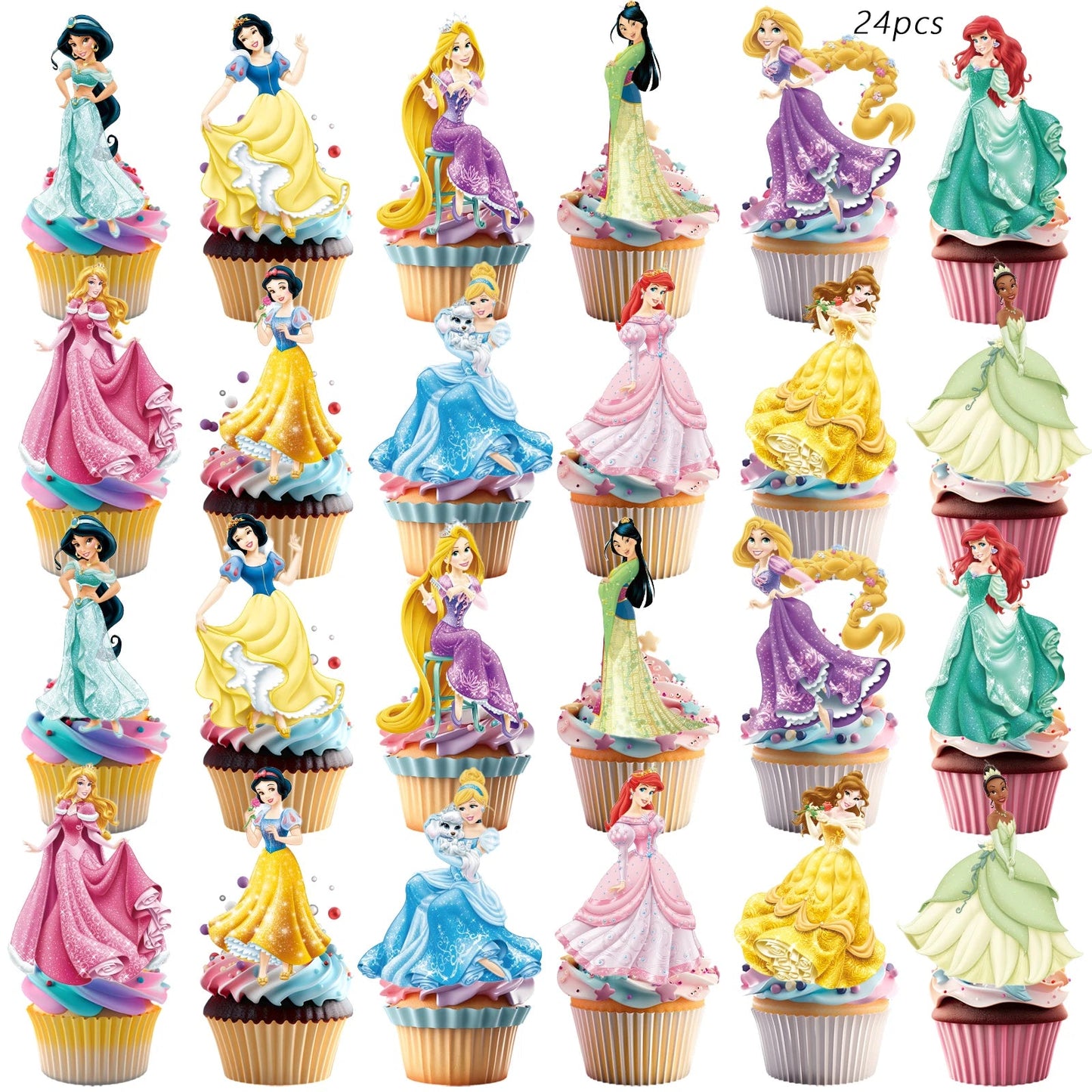 25pcs Princess Cake Topper、Cupcake Toppers, Princess Birthday Decorations,Princess Theme Party Supplies, Princess Birthday Decor Good Vibrations