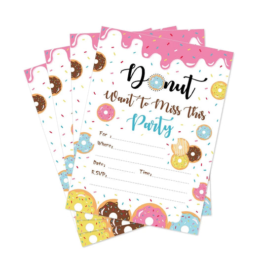 10pcs Sweet Donut Invitation Letter Birthday Party Single Page Invited Greeting Cards Wedding Baby Shower Party Invitation Card Good Vibrations