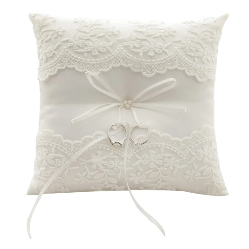 20x20cm White Lace Wedding Ring Pillow Bridal Bearer Pillow Cushions Wedding Marriage Ceremony Decoration Supplies Good Vibrations