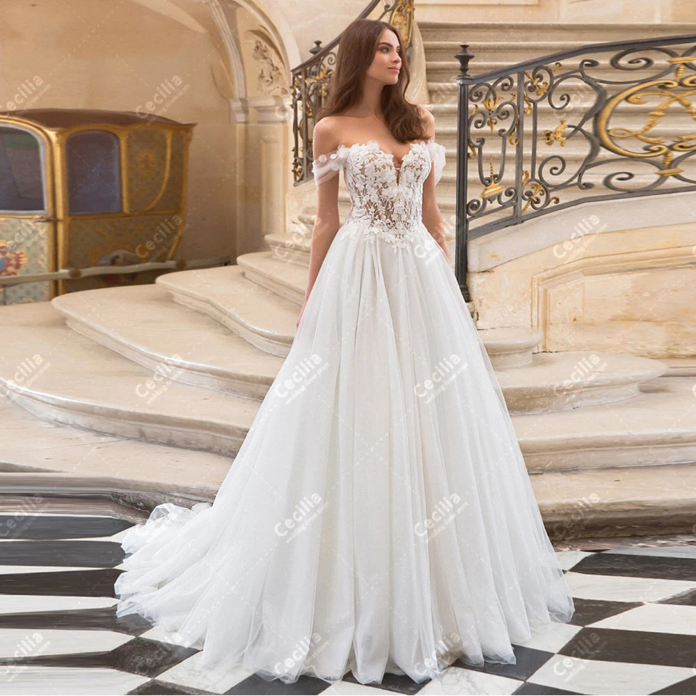 Pretty Wedding Dresses Elegant Bridal Gowns Lace Appliques Off The Shoulder Robes Floor Length Vestidos De Novia 2025 Customized Good Vibrations