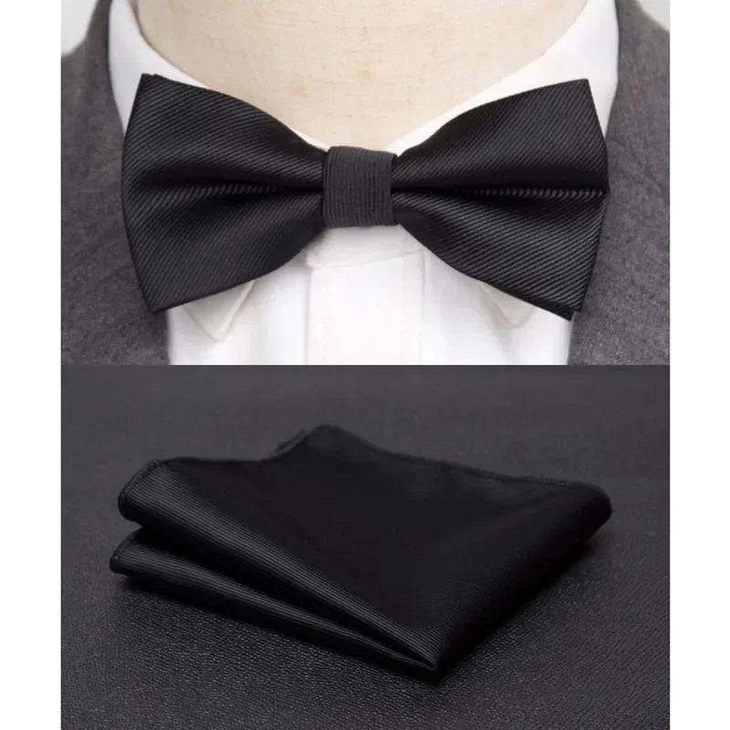 Mens Bowtie Cravat Set Solid Black Pink Red Fashion Butterfly Ties for Men Handkerchief Party Man Gift Wedding Dress Accessories Good Vibrations