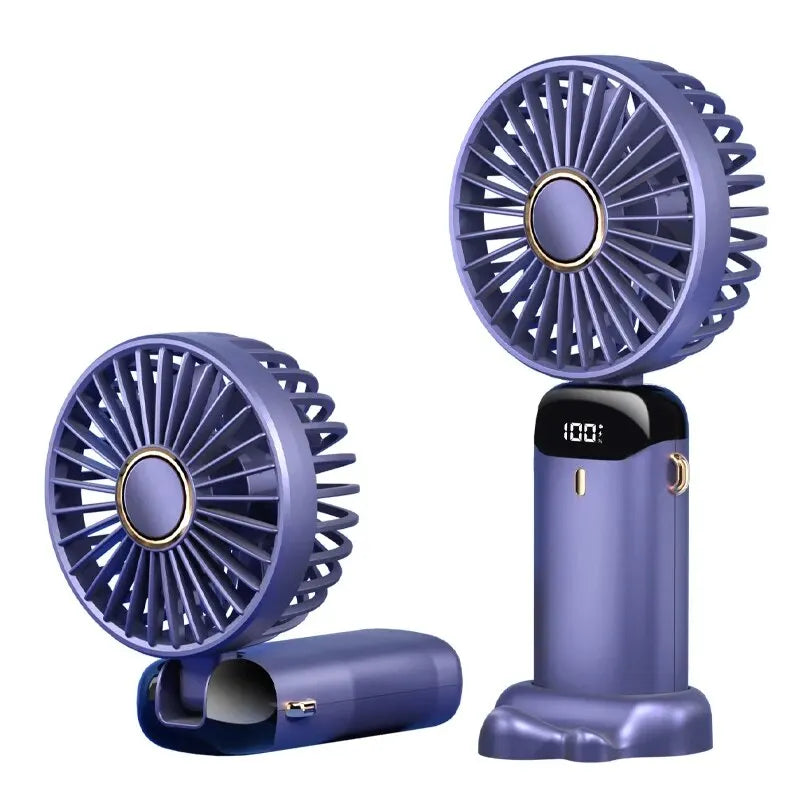 USB Handheld Mini Fan Foldable Portable Neck Hanging Fans 5 Speed Rechargeable Fan with Phone Stand and Display Screen Good Vibrations