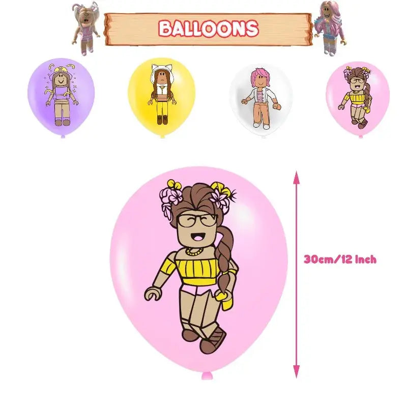 4Pcs Game Roblox Birthday Party Decorations Flag Banners Cake Toppers Balloons Spiral Pendants Invitation Cards Decorative Items Good Vibrations