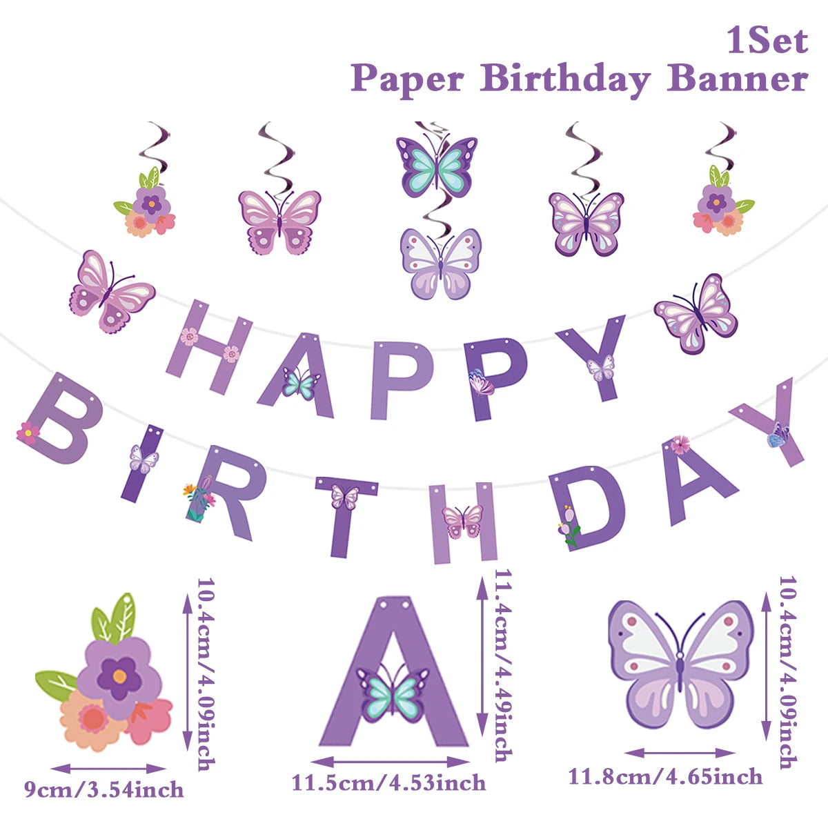 Pink Happy Birthday Banner With Butterfly Dancing Hanging Pendant Garlands  Girls Princess 1st Happy Birthday Party Decorations Good Vibrations