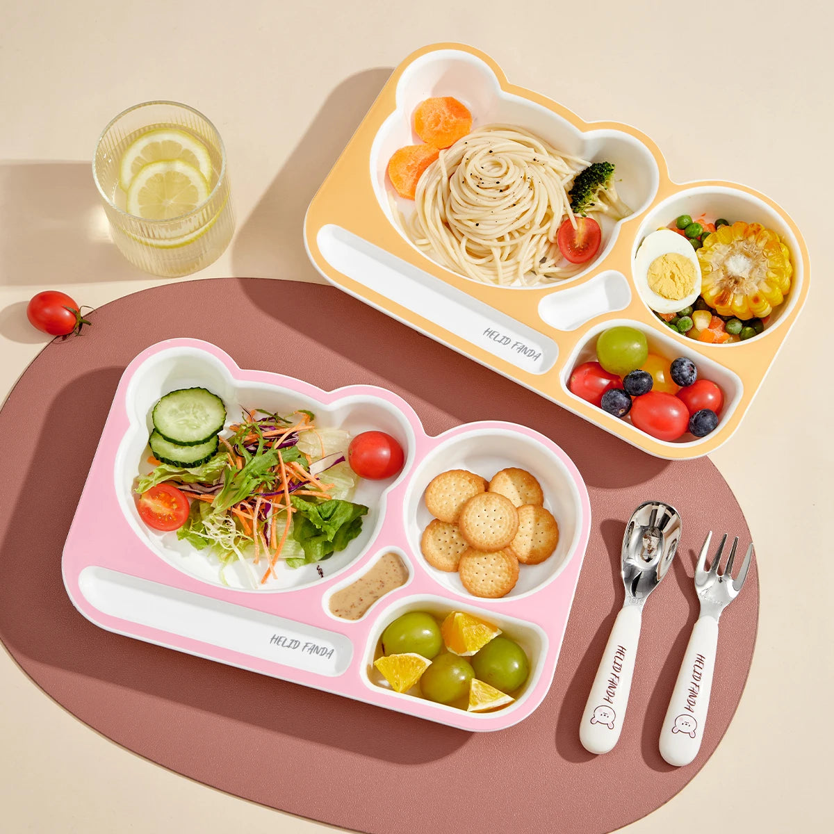 WORTHBUY Cartoon Plastic Divided Dinning Plate With Bowl Durable Bento Lunch Box For Kids Microwave Heatable Reusable Food Plate Good Vibrations