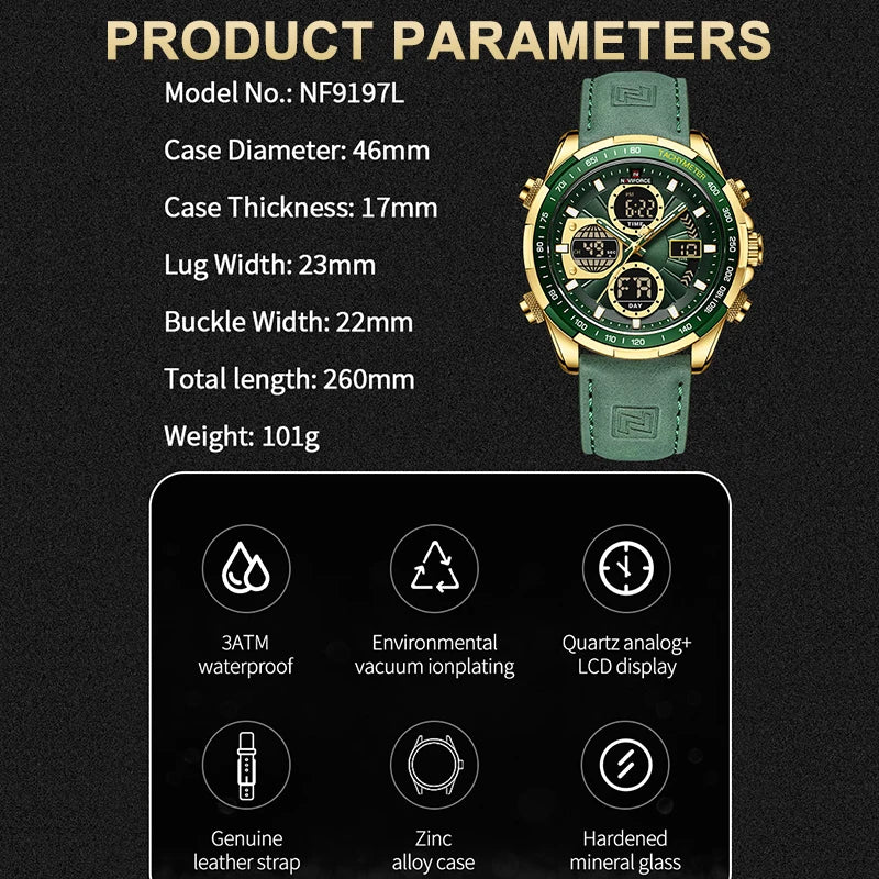 New NAVIFORCE Watches for Men Leather Mens Military Sport Waterproof Watch Quartz WristWatch Chronograph Male Clock Good Vibrations