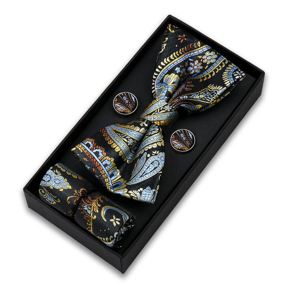 Bowtie For Men Set Gift Box Business Gift Fashion Bow Tie Pocket Square Cufflinks Set Bowtie 3pcs For Wedding Hanky Cravata Neck Good Vibrations