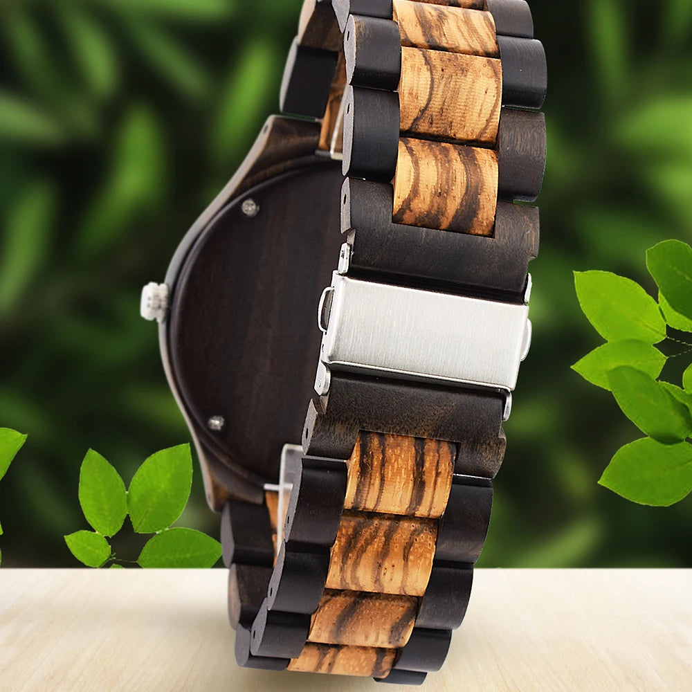 Wooden Watches for Men, Great Japanese Quartz Analog, Stylish Exotic Watch with Adjustable Stainless Steel Clasp, Buckle, Made f Good Vibrations