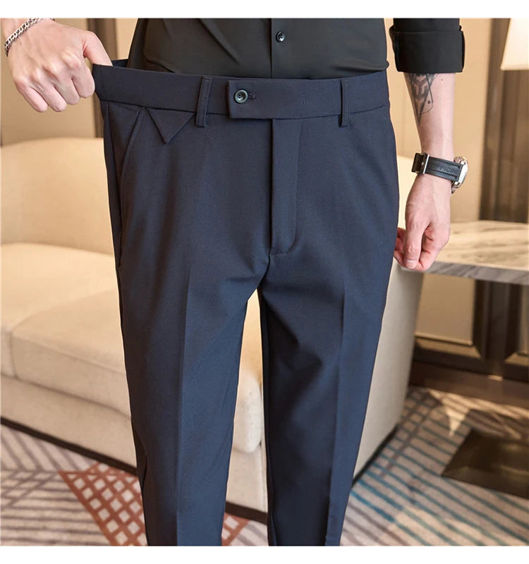 Men Suit Pants 2025 Autumn Elastic Waist Solid Slim Fit Dress Pants Office Business Casual Trousers High Quality Men's Clothing Good Vibrations
