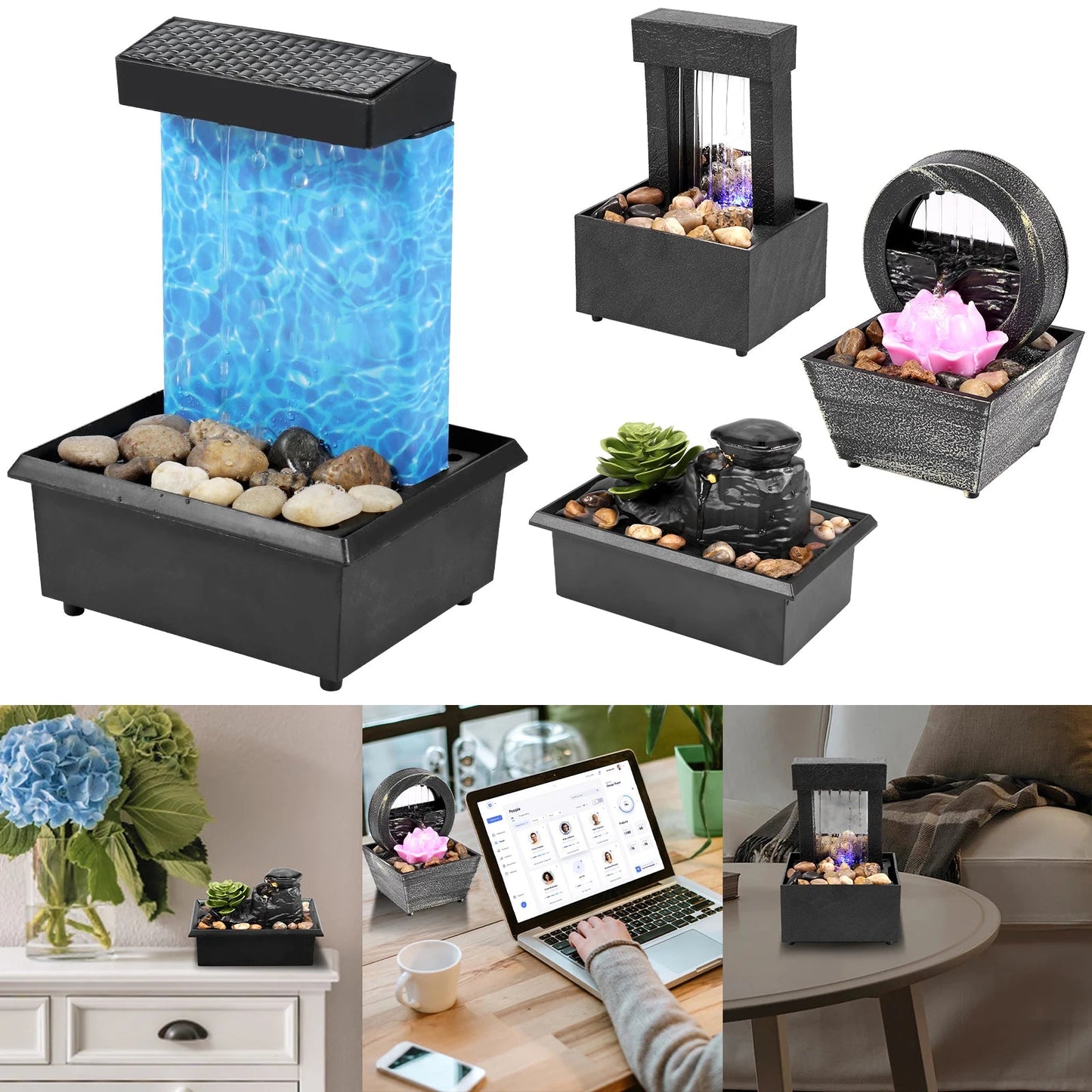 Desktop Water Fountain LED Indoor Decorative Fountain Creative Craft Home Decor Small Waterfall Fountains Zen Meditation Fountai Good Vibrations Adult Super Store