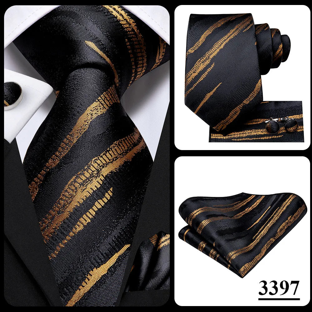 Black Red Striped Silk Wedding Tie For Men Handky Cufflink Gift Men Necktie Fashion Business Party Dropshiping Hi-Tie Designer Good Vibrations