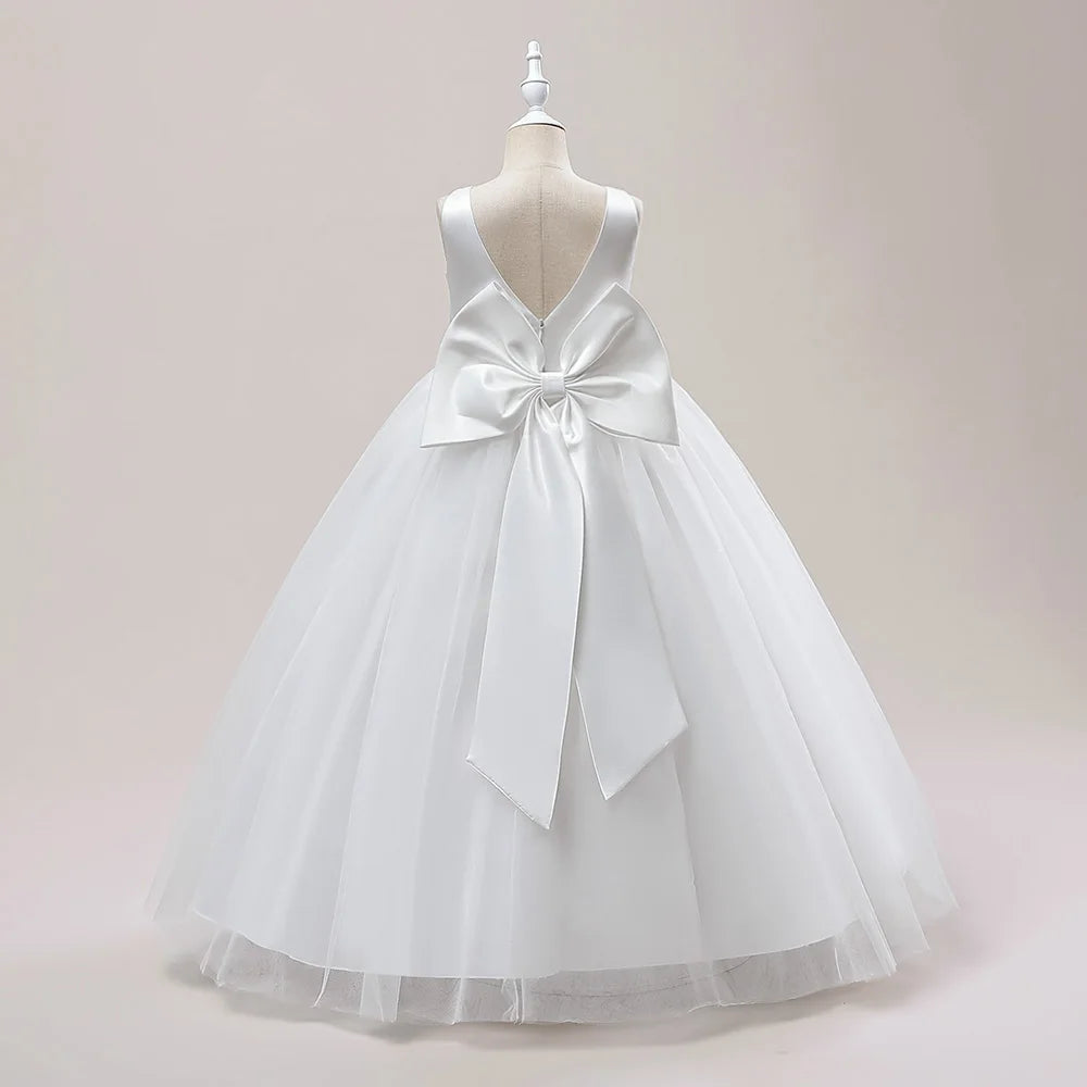 Girl Long White Bridesmaid Dresses For Wedding Prom Gown Big Bow Girls Party Dress Kids First Communiom Formal Evening Vestidos Good Vibrations