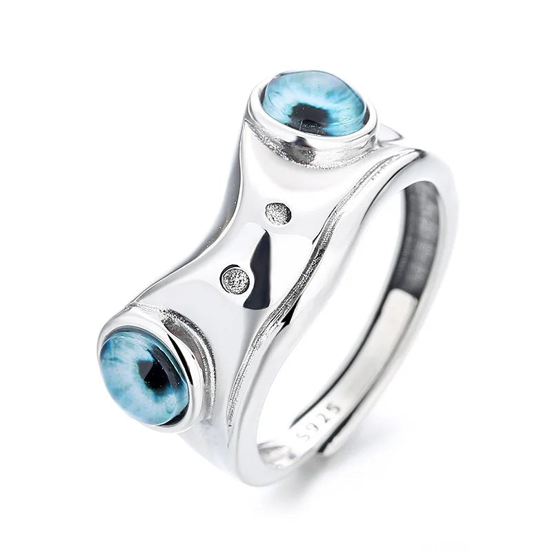 Funny Tongue Out Frog Animal Rings For Men Women Vintage Green Blue Eyes Silver Plated Opening Ring Goth Fashion Party Jewelry Good Vibrations